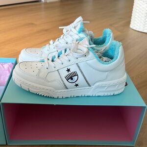 Chiara Ferragani White and Blue Sneakers